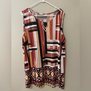 Avenue womens blouse 26/28 geometric keyhole neutral colors career boho